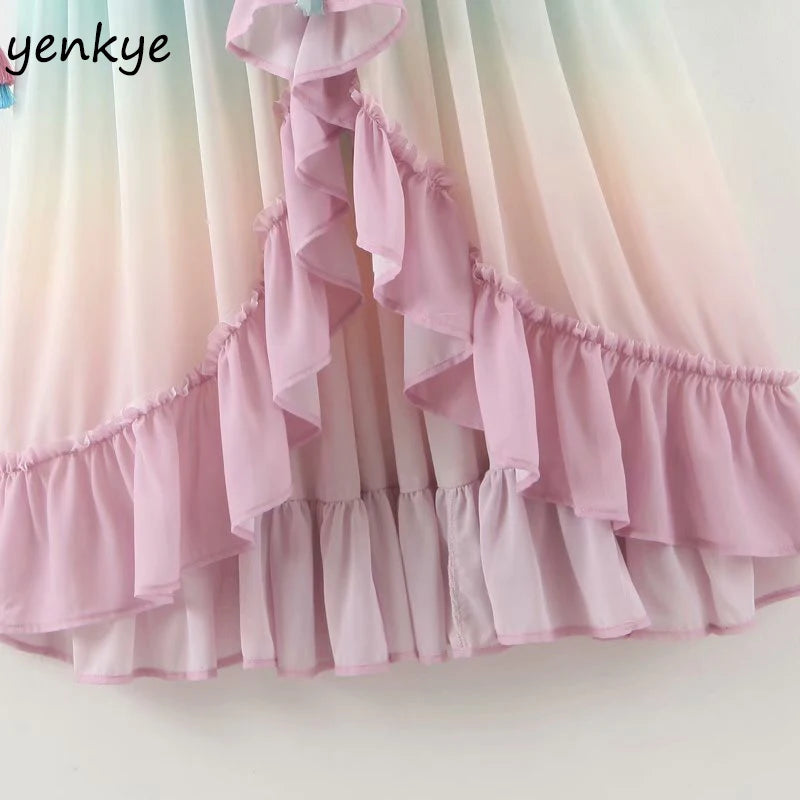 Dress - Multicolor Gradient Print Long Maxi Dress